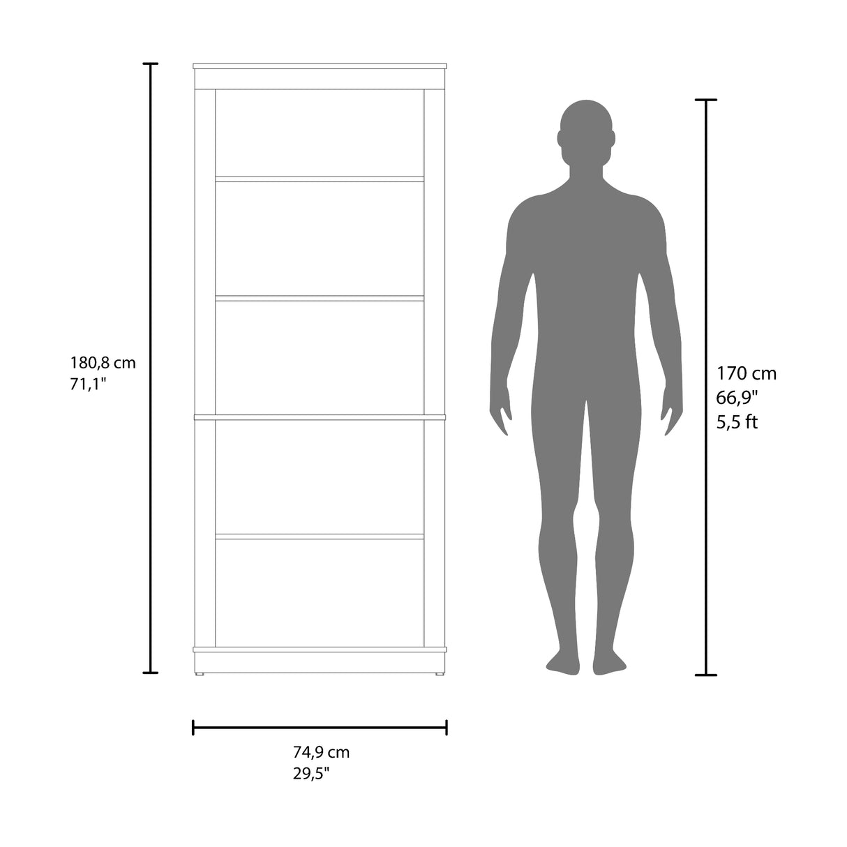 Biblioteca Classic Blanco 74.9x180.8cm Rectangular con Cinco Compartimientos y con Tres Entrepaños