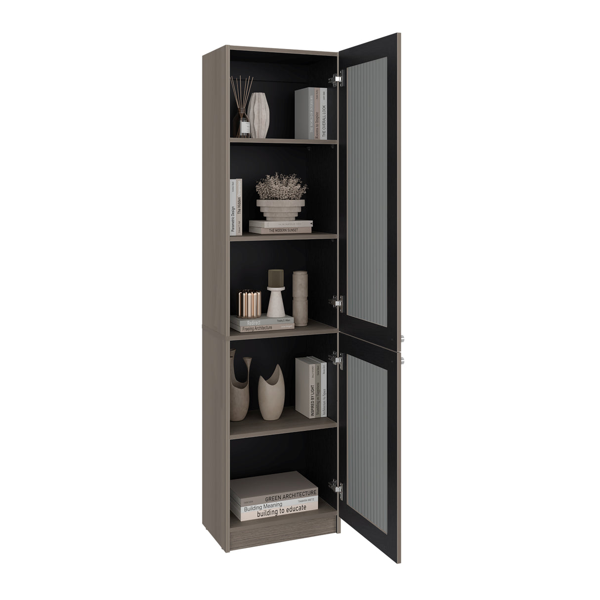 Estantería E-M6 Positano y Wengue 45.2x180.6cm Rectangular con Cinco Compartimientos y con Cuatro Entrepaños
