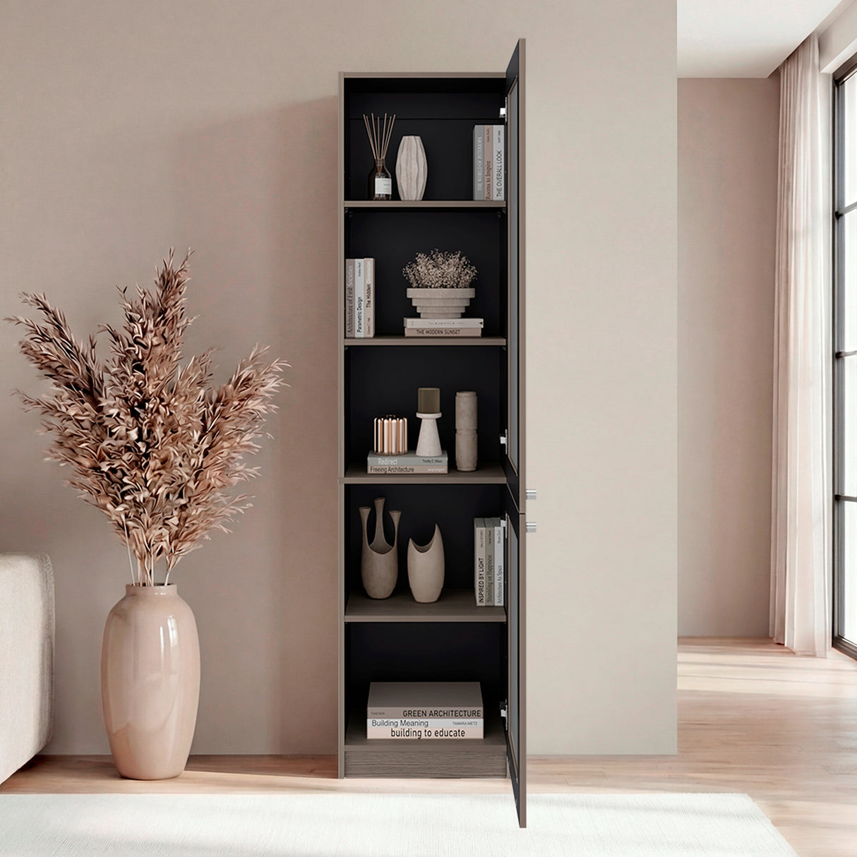 Estantería E-M6 Positano y Wengue 45.2x180.6cm Rectangular con Cinco Compartimientos y con Cuatro Entrepaños