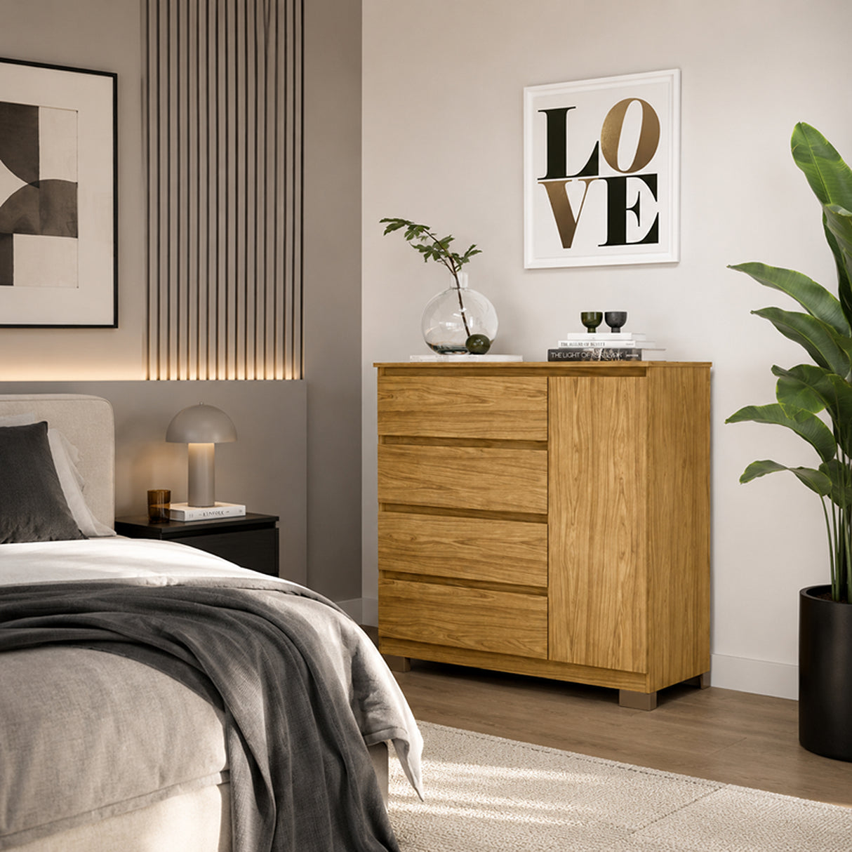 Cómoda Borneo Almendra 100x99.3cm de Cuatro Hileras con Cuatro Cajones