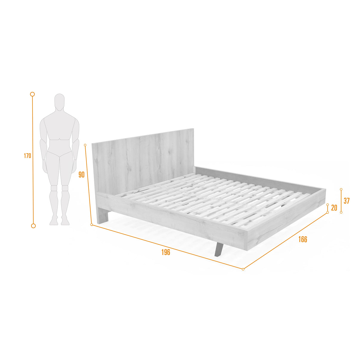 Cama Libia Tabaco y Matiz Wengue 166x90cm para Colchón Queen 160 X 190 Cm con Cabecero