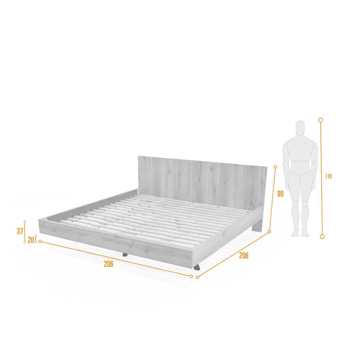 Cama Libia Tabaco y Matiz Wengue 206x90cm para Colchón King 200 X 200 Cm con Cabecero