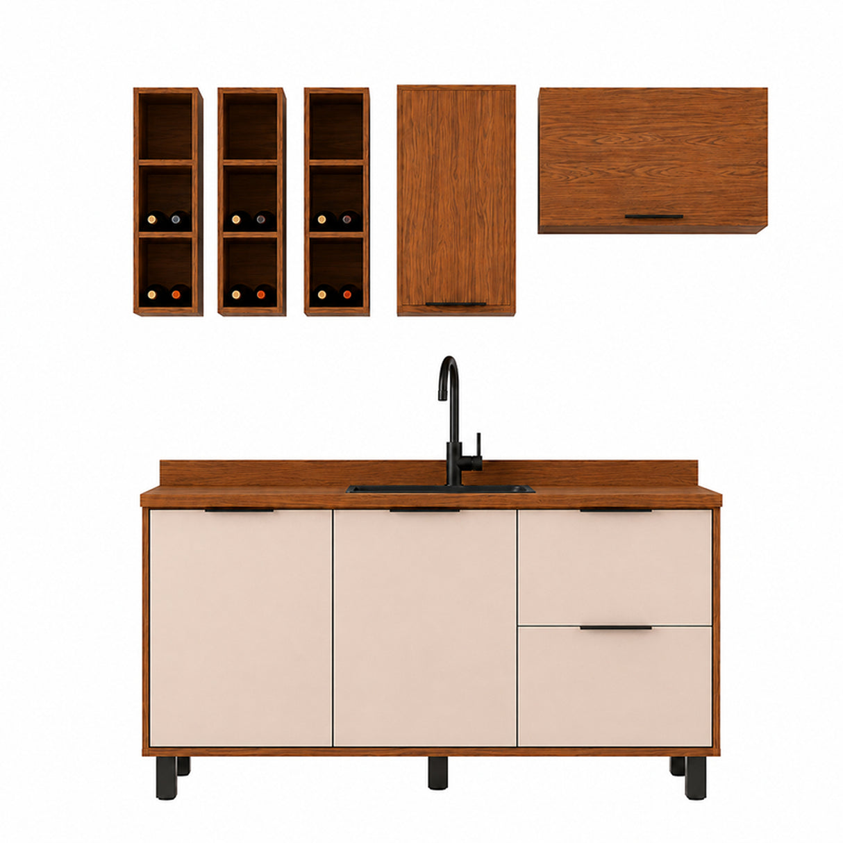 Cocina Bahamas Almendra y Blanco Apagado 120x163.5cm con Cuatro Puertas sin Mesón y Sin Estufa