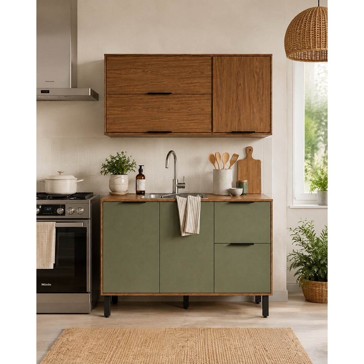 Cocina Rosario Natural y Olivia 120x163cm con Cinco Puertas sin Mesón y Sin Estufa