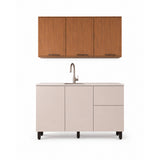 Cocina Dominica Natural y Blanco Apagado 120x145.5cm con Cinco Puertas sin Mesón y Sin Estufa