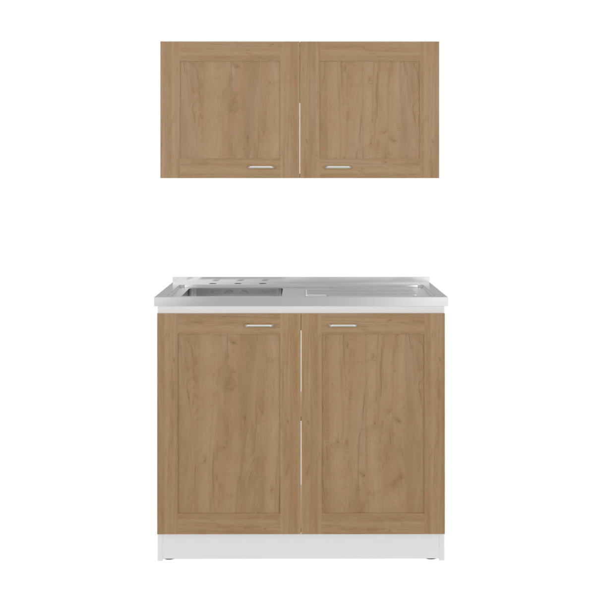 Cocina Zurich Blanco y Fresno 100x49cm con Mesón de Acero Inoxidable y sin Estufa