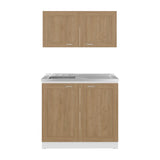Cocina Zurich Blanco y Fresno 100x49cm con Mesón de Acero Inoxidable y sin Estufa