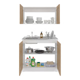 Cocina Zurich Blanco y Fresno 100x49cm con Mesón de Acero Inoxidable y sin Estufa