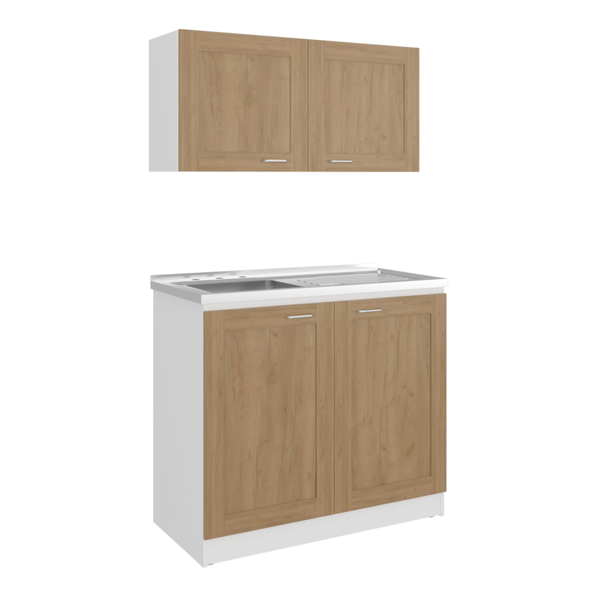 Cocina Zurich Blanco y Fresno 100x49cm con Mesón de Acero Inoxidable y sin Estufa