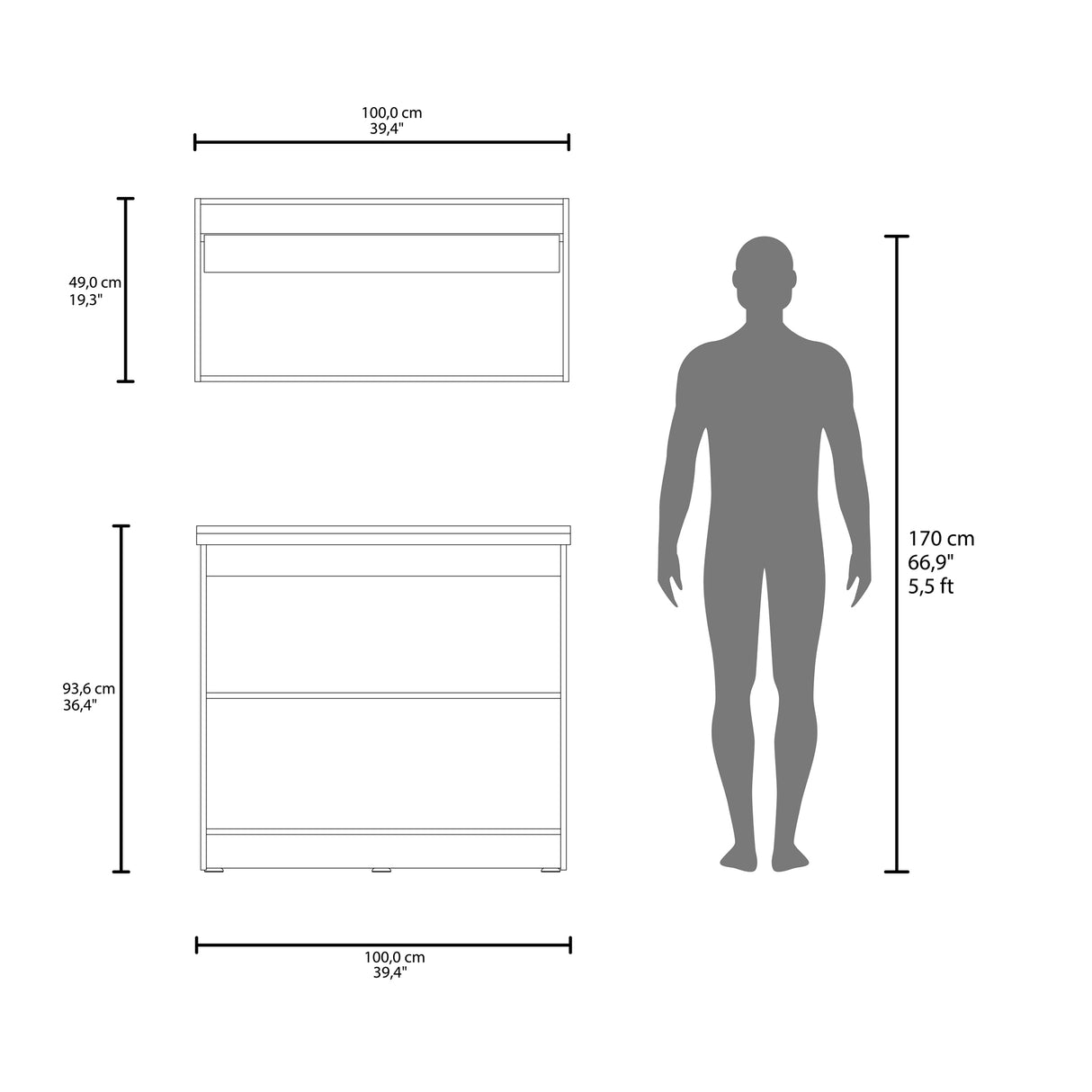 Cocina Zurich Blanco y Fresno 100x49cm con Mesón de Acero Inoxidable y sin Estufa