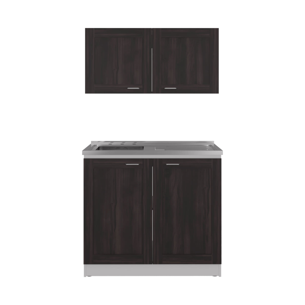Cocina Zurich Blanco y Nogal 100x49cm con Mesón de Acero Inoxidable y sin Estufa