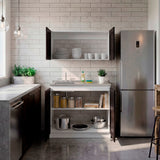 Cocina Zurich Blanco y Nogal 100x49cm con Mesón de Acero Inoxidable y sin Estufa