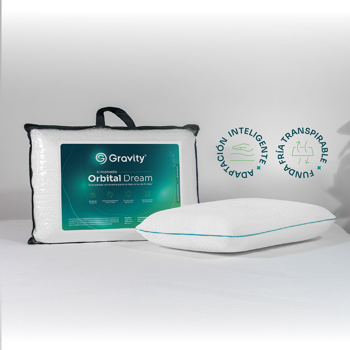 Combo Colchón Enrollado Gravity E15 Blanco Sencillo 100 X 190 Cm Ortopedico Firmeza Medio con Una Almohada Orbital Dream y Un Protector de Colchón
