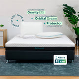 Combo Colchón Enrollado Gravity E18 Blanco Semidoble 120 X 190 Cm Ortopedico Firmeza Firme con Dos Almohadas Orbital Dream y Un Protector de Colchón