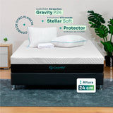 Combo Colchón Enrollado Gravity P24 Blanco Semidoble 120 X 190 Cm Ortopedico Firmeza Medio con Dos Almohada Stellar Soft y Un Protector de Colchón