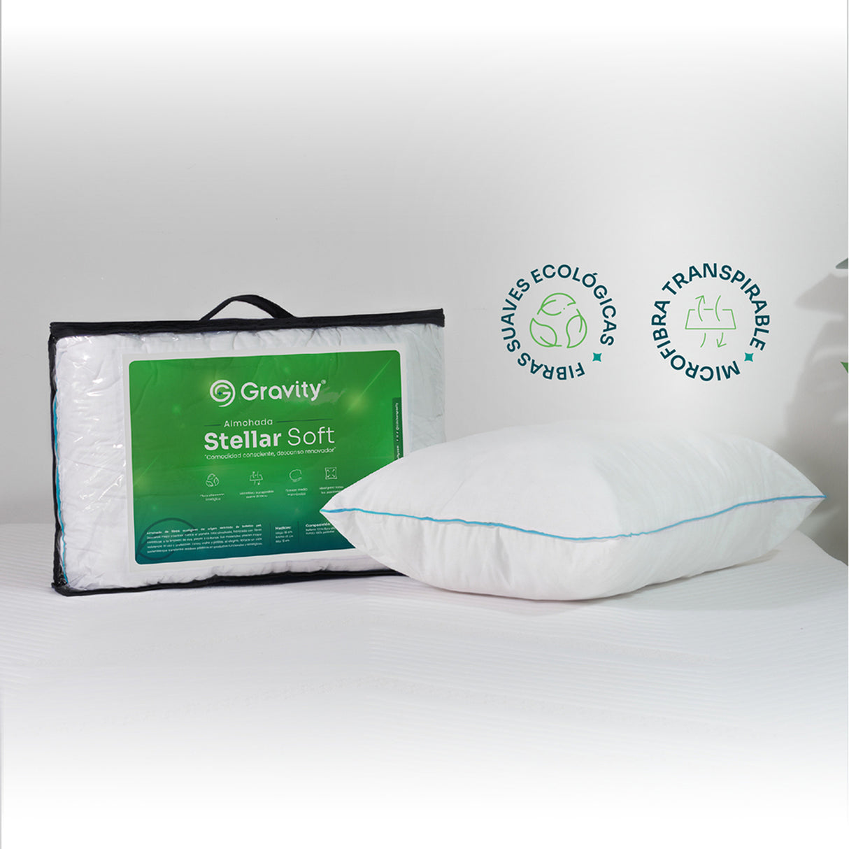 Combo Colchón Enrollado Gravity P24 Blanco Doble 140 X 190 Cm Ortopedico Firmeza Medio con Dos Almohada Stellar Soft y Un Protector de Colchón