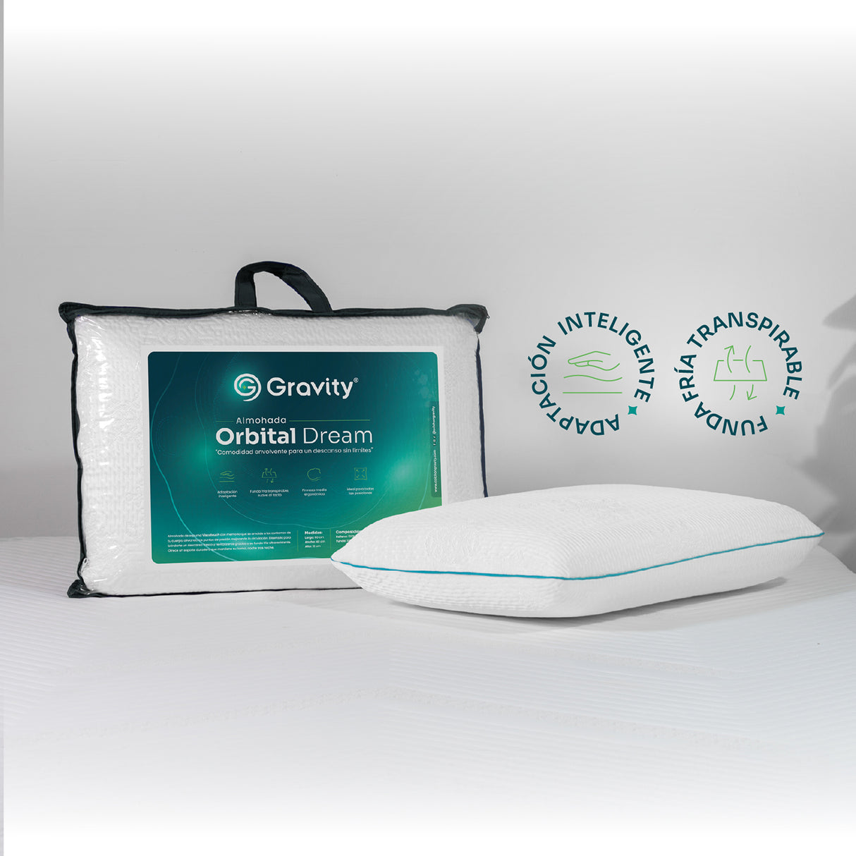 Combo Colchón Enrollado Gravity P24 Blanco Queen 160 X 190 Cm Ortopedico Firmeza Medio con Dos Almohadas Orbital Dream y Un Protector de Colchón