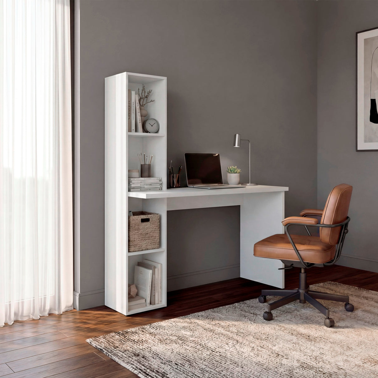 Escritorio con Biblioteca Aston Blanco 120.3x145.8cm Moderno