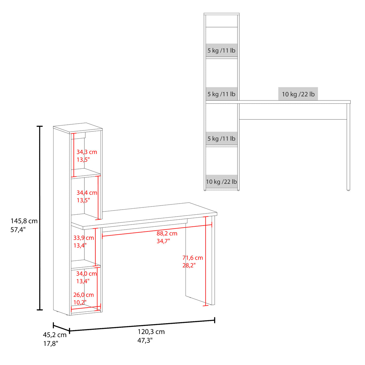Escritorio con Biblioteca Aston Wengue 120.3x145.8cm Moderno