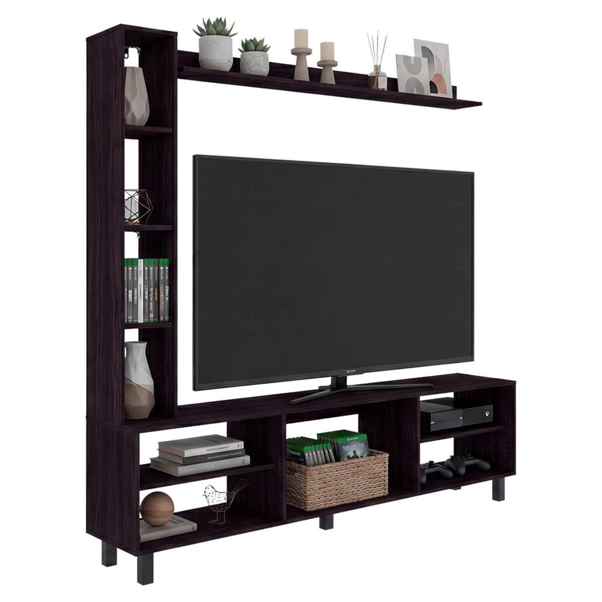 Centro de Entretenimiento Scio Wengue 170x169.1cm para TV Hasta 65" Pulgadas y con Nueve Compartimientos