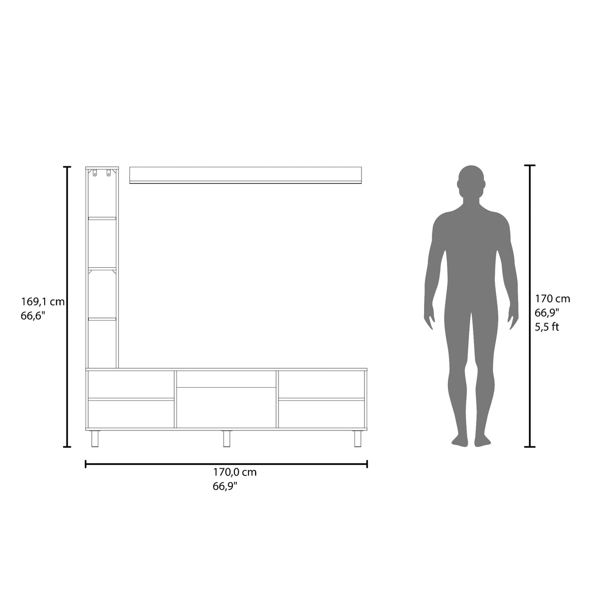 Centro de Entretenimiento Scio Wengue 170x169.1cm para TV Hasta 65" Pulgadas y con Nueve Compartimientos