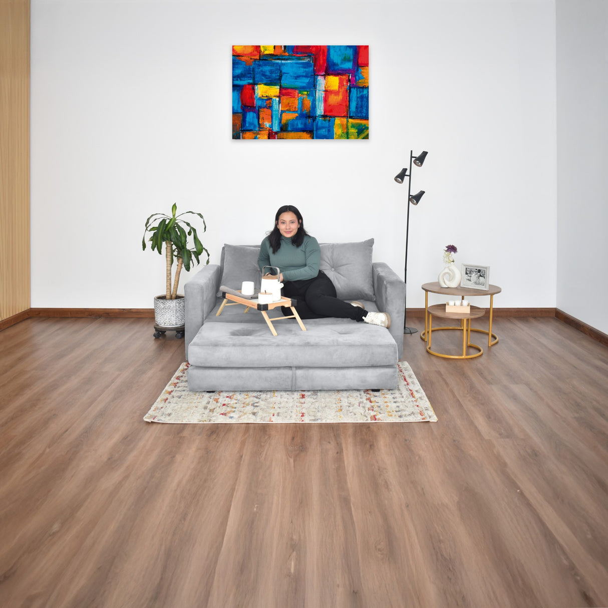 Sofacama Torino Plata y Matiz Caoba 147x87cm de Dos Puestos Reclinable y con Apoya Brazos