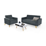 Sala Baru Gris y Matiz Natural 150x82cm de Tres Puestos con Una Poltrona y Una Mesa de Centro Barza