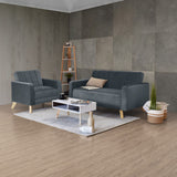 Sala Baru Gris y Matiz Natural 150x82cm de Tres Puestos con Una Poltrona y Una Mesa de Centro Barza