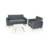 Sala Baru Gris y Matiz Natural 150x82cm de Tres Puestos con Una Poltrona y Una Mesa de Centro Nova