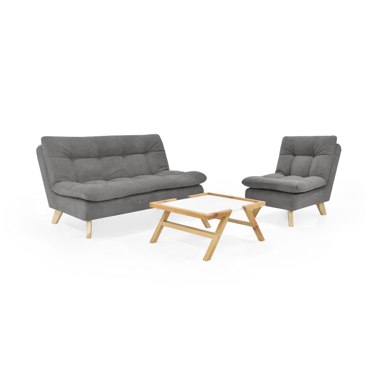 Sala Toulose Gris y Matiz Natural 140x80cm de Tres Puestos y sin Apoya Brazos