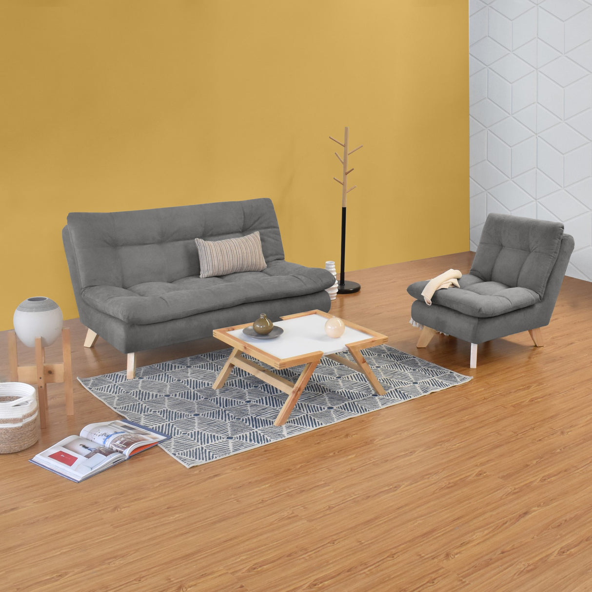 Sala Toulose Gris y Matiz Natural 140x80cm de Tres Puestos y sin Apoya Brazos