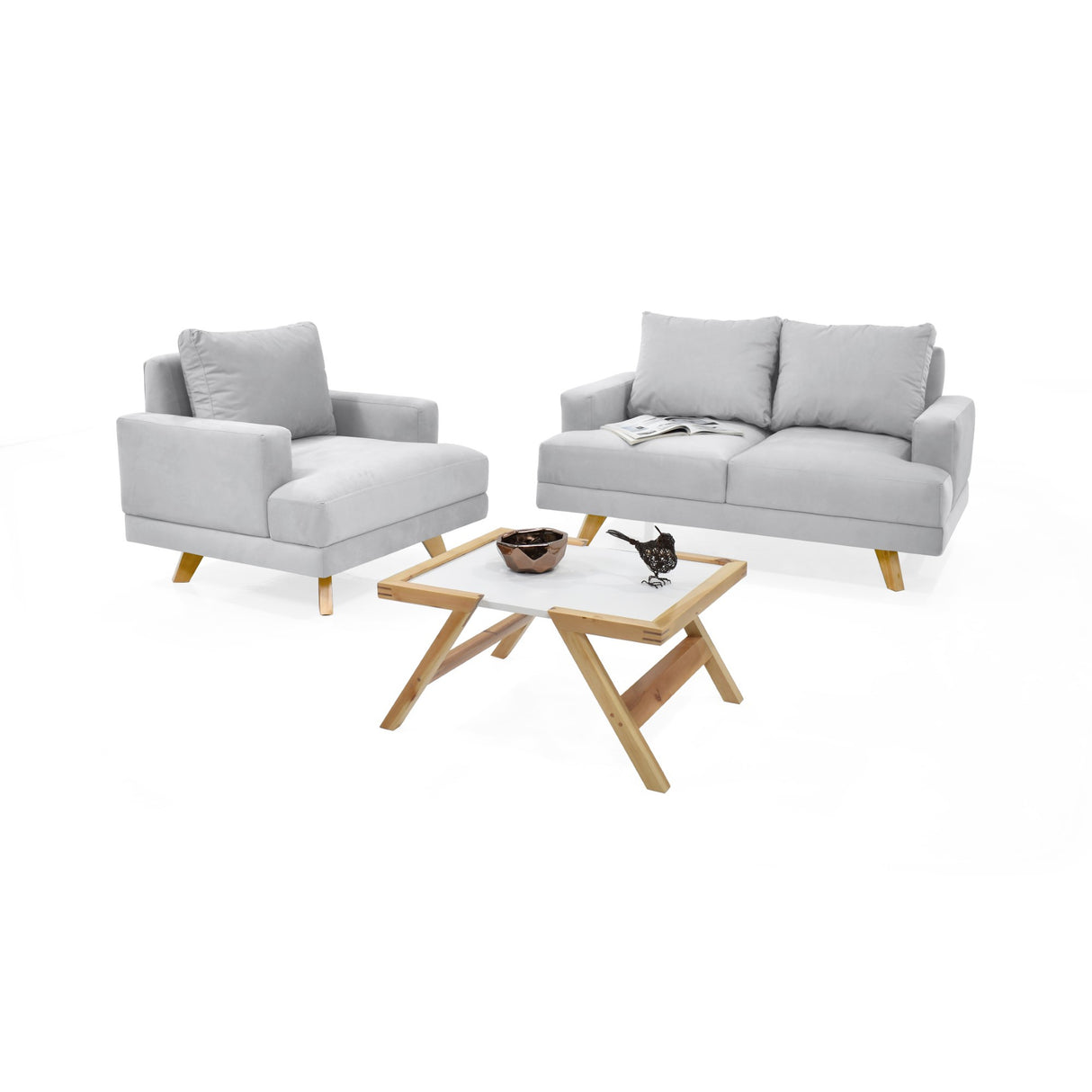Sala Lisboa Plata y Matiz Natural 137x84cm de Tres Puestos y con Apoya Brazos