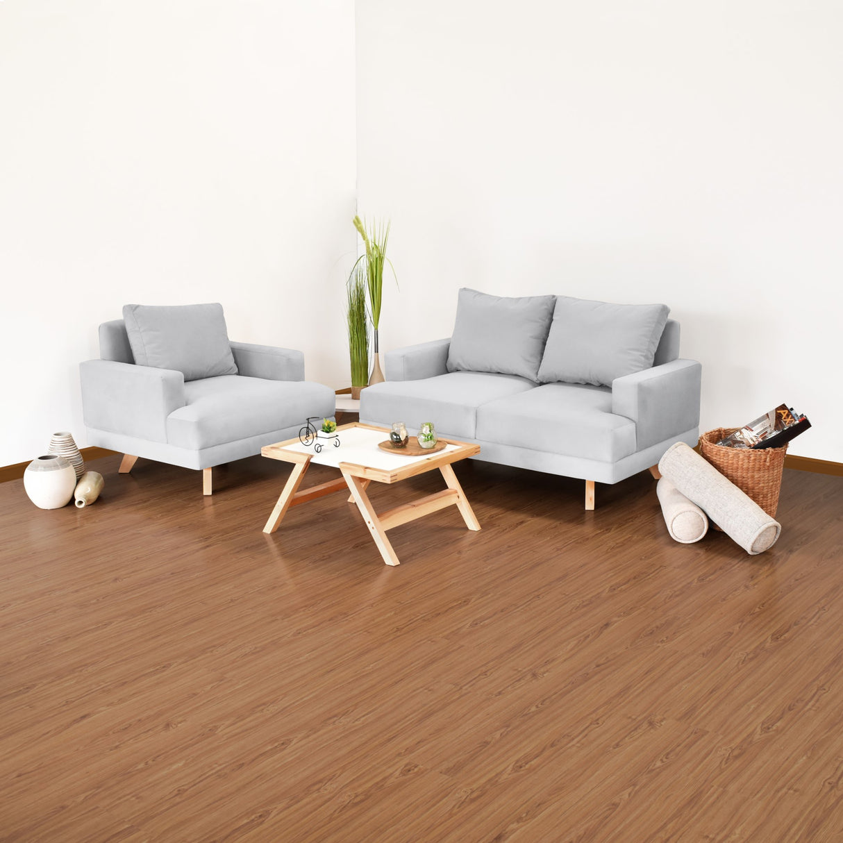 Sala Lisboa Plata y Matiz Natural 137x84cm de Tres Puestos y con Apoya Brazos