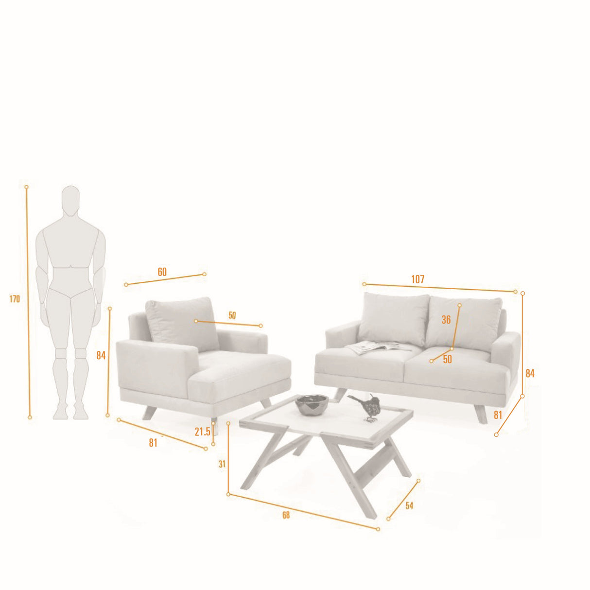 Sala Lisboa Plata y Matiz Natural 137x84cm de Tres Puestos y con Apoya Brazos