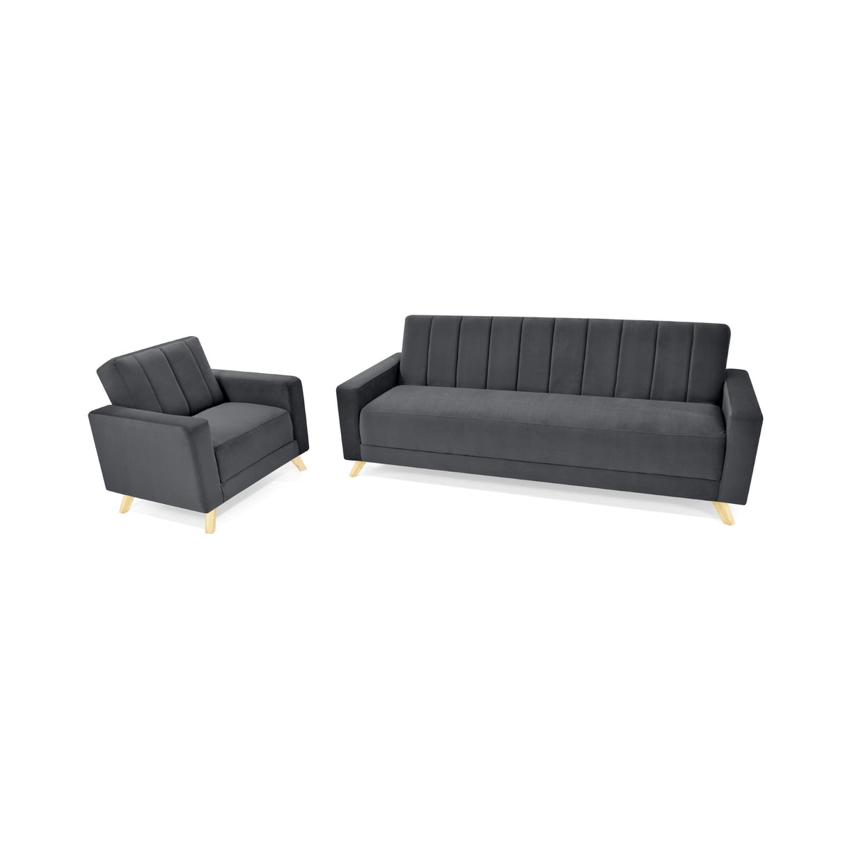 Sala Dominic Gris y Matiz Natural 206x80cm de Cuatro Puestos Reclinable y con Apoya Brazos
