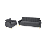 Sala Dominic Gris y Matiz Natural 206x80cm de Cuatro Puestos Reclinable y con Apoya Brazos