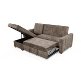 Sofá Cama en L Derecho Apolo Taupe y Matiz Caoba 220x92cm de Tres Puestos Reclinable con Almacenamiento y con Apoya Brazos