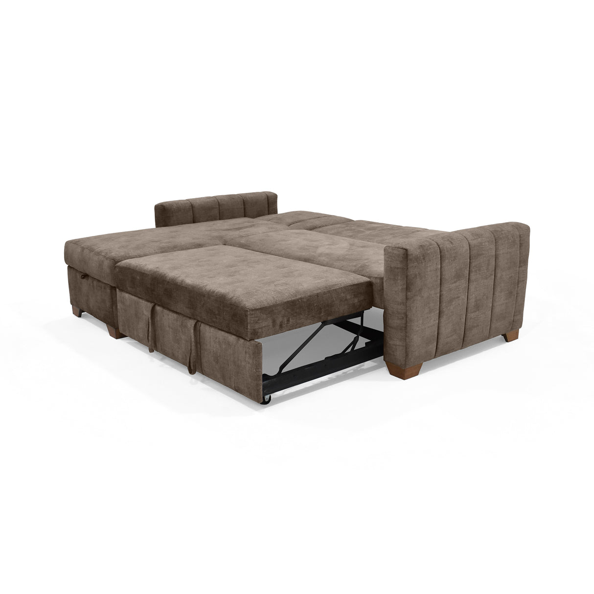 Sofá Cama en L Derecho Apolo Taupe y Matiz Caoba 220x92cm de Tres Puestos Reclinable con Almacenamiento y con Apoya Brazos