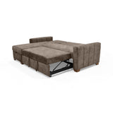 Sofá Cama en L Derecho Apolo Taupe y Matiz Caoba 220x92cm de Tres Puestos Reclinable con Almacenamiento y con Apoya Brazos