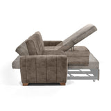 Sofá Cama en L Izquierdo Apolo Taupe y Matiz Caoba 220x92cm de Tres Puestos Reclinable con Almacenamiento y con Apoya Brazos