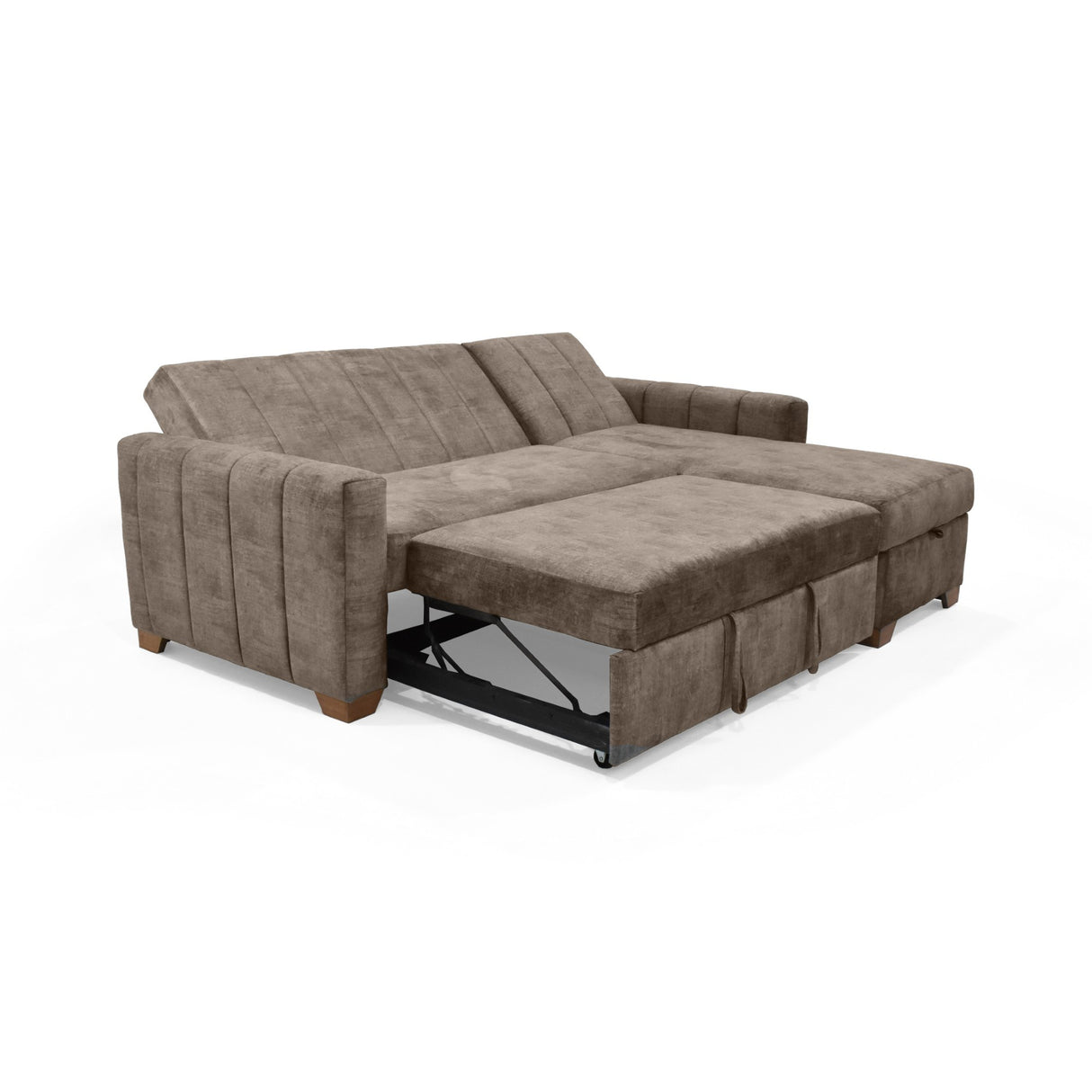 Sofá Cama en L Izquierdo Apolo Taupe y Matiz Caoba 220x92cm de Tres Puestos Reclinable con Almacenamiento y con Apoya Brazos