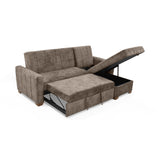 Sofá Cama en L Izquierdo Apolo Taupe y Matiz Caoba 220x92cm de Tres Puestos Reclinable con Almacenamiento y con Apoya Brazos