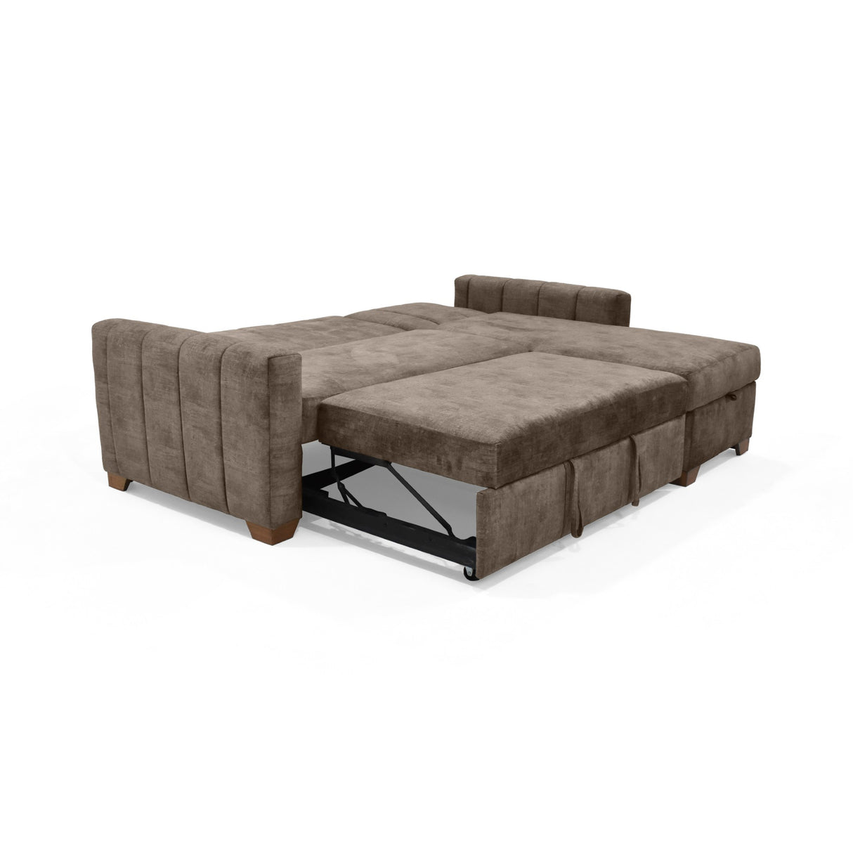 Sofá Cama en L Izquierdo Apolo Taupe y Matiz Caoba 220x92cm de Tres Puestos Reclinable con Almacenamiento y con Apoya Brazos
