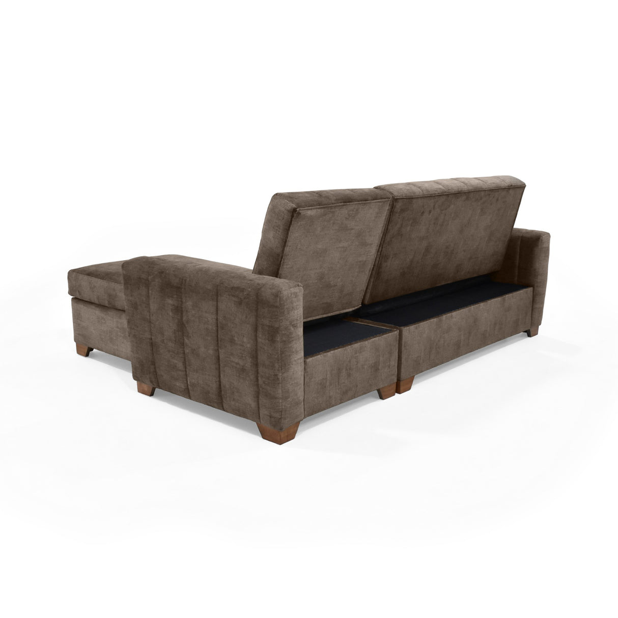 Sofá Cama en L Izquierdo Apolo Taupe y Matiz Caoba 220x92cm de Tres Puestos Reclinable con Almacenamiento y con Apoya Brazos