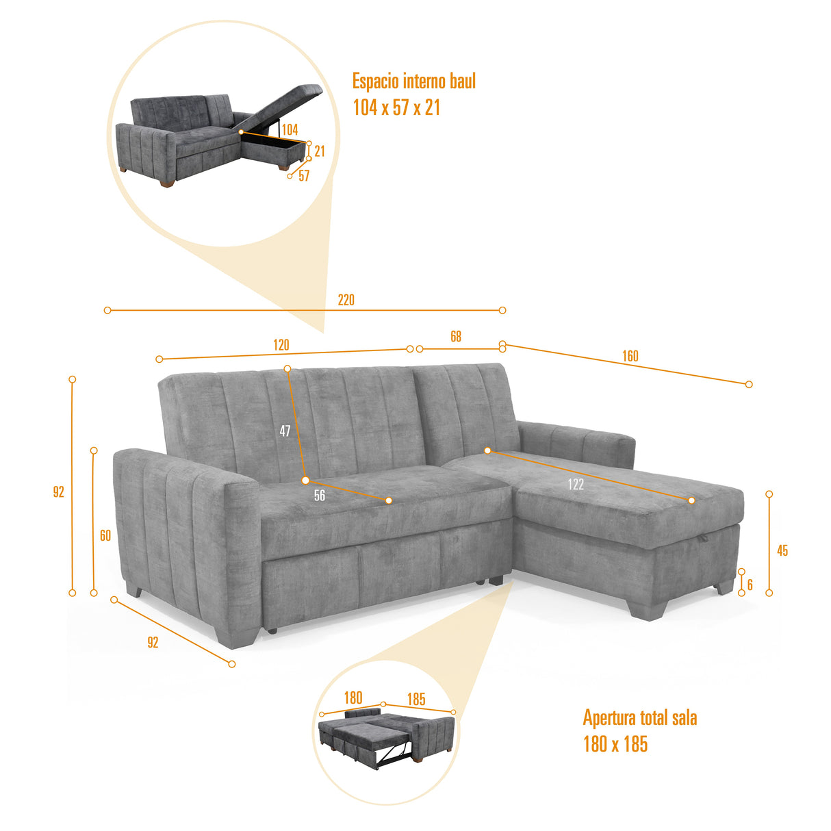 Sofá Cama en L Izquierdo Apolo Taupe y Matiz Caoba 220x92cm de Tres Puestos Reclinable con Almacenamiento y con Apoya Brazos
