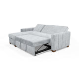 Sofá Cama en L Derecho Apolo Plata y Matiz Caoba 220x92cm de Tres Puestos Reclinable con Almacenamiento y con Apoya Brazos