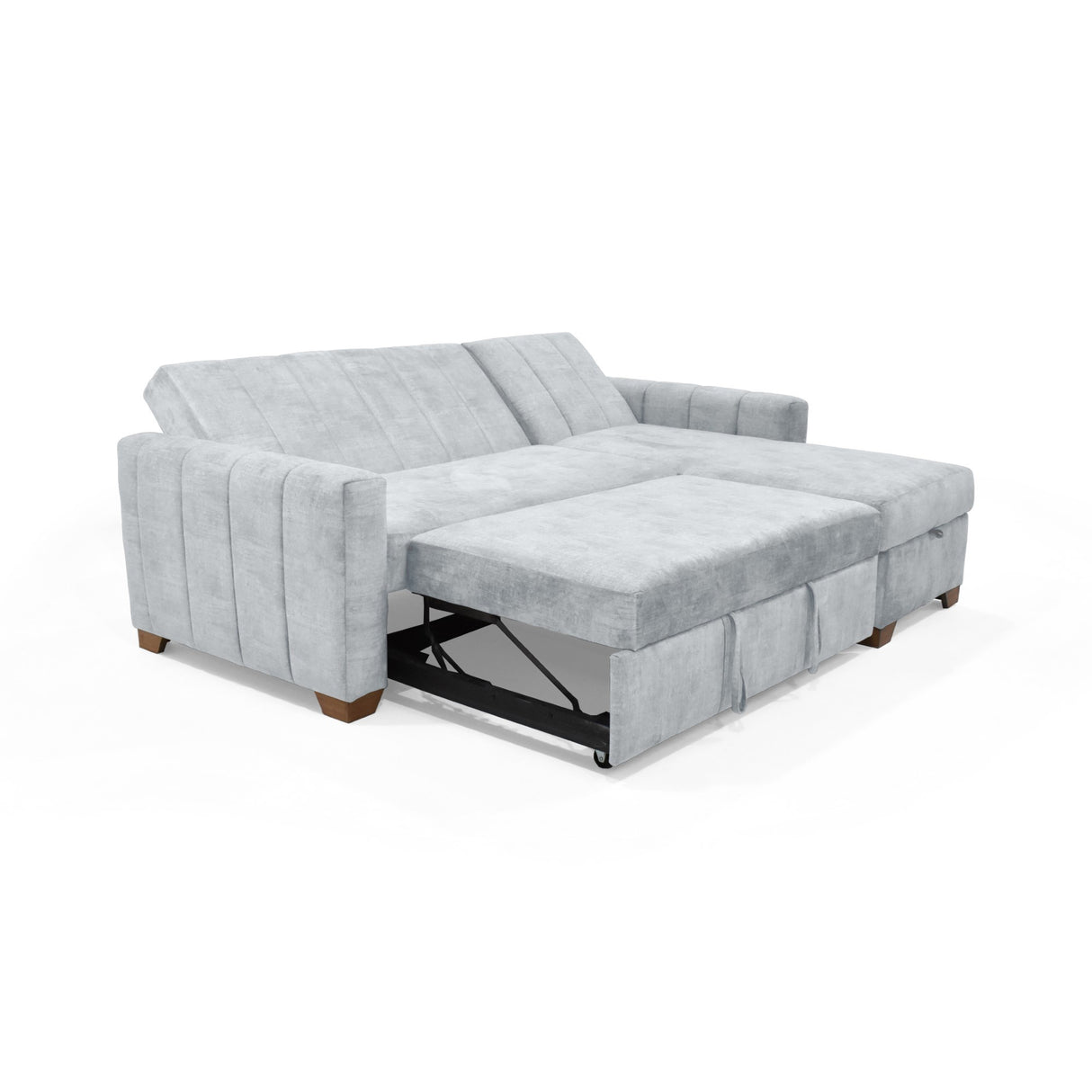 Sofá Cama en L Izquierdo Apolo Plata y Matiz Caoba 220x92cm de Tres Puestos Reclinable con Almacenamiento y con Apoya Brazos