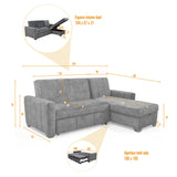 Sofá Cama en L Izquierdo Apolo Plata y Matiz Caoba 220x92cm de Tres Puestos Reclinable con Almacenamiento y con Apoya Brazos
