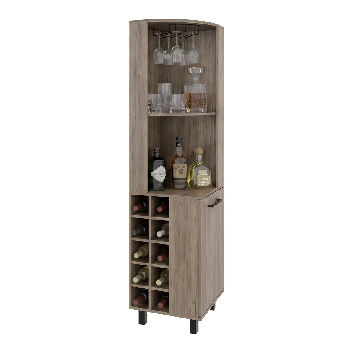 Bar Esquinero Kaia Cannolo 45x180cm con Doce Compartimientos y con Diez Portabotellas