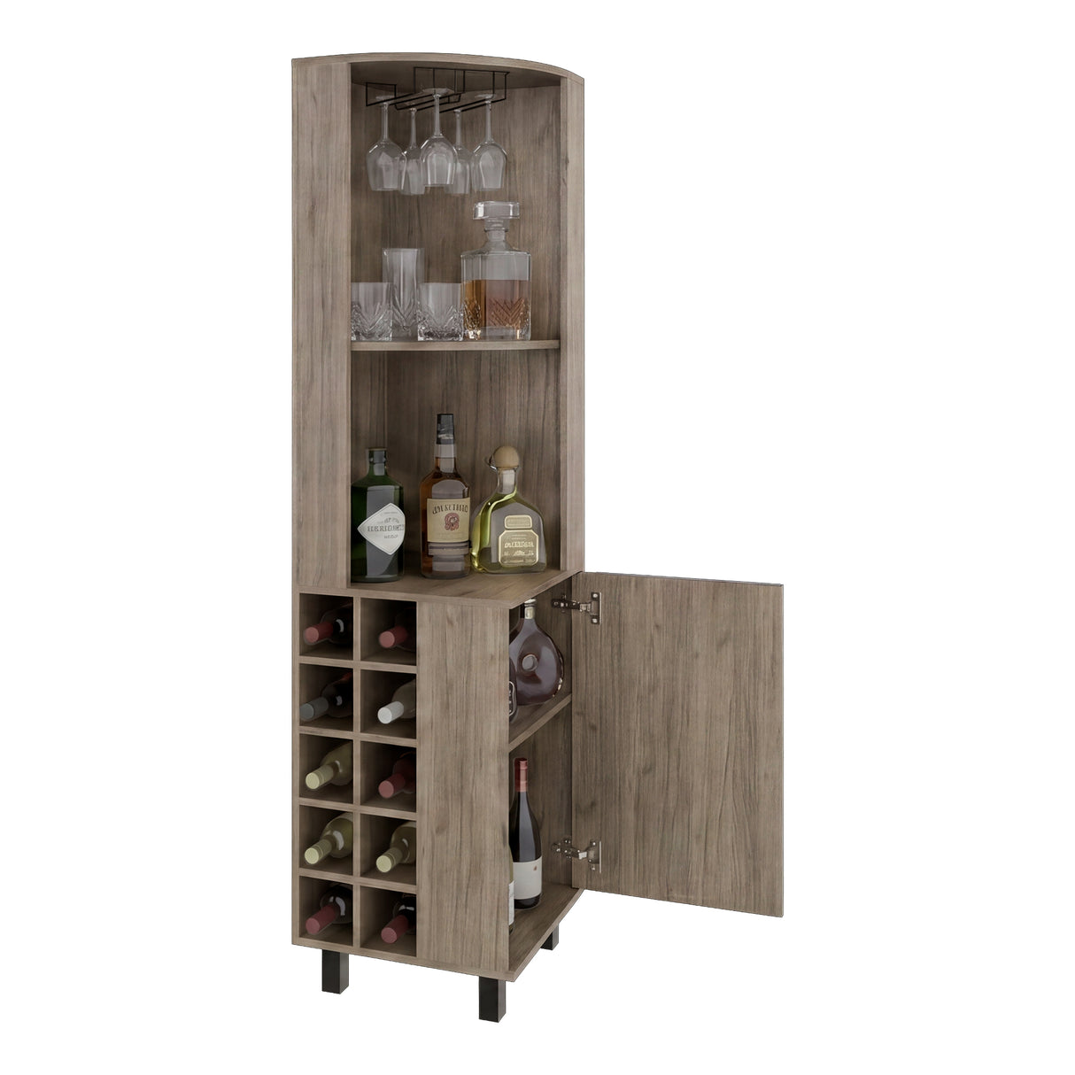 Bar Esquinero Kaia Cannolo 45x180cm con Doce Compartimientos y con Diez Portabotellas